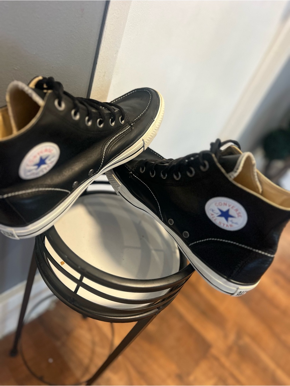 Converse chuck all stars Black Leather High-Top Sneakers  size 12 men - Picture 5 of 14